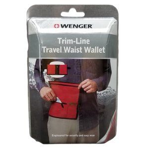 Wenger Swiss Gear Trim-line Travel Waist Wallet RED Zip Pockets Adjustable Size